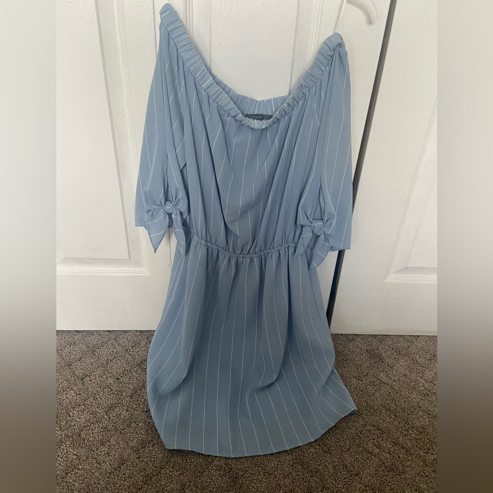Off the shoulder baby blue mini dress